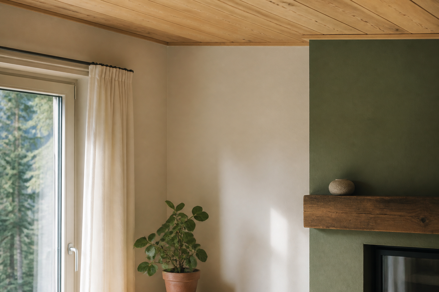 Angle de pièce suisse lumineux et calme — contexte intérieur
