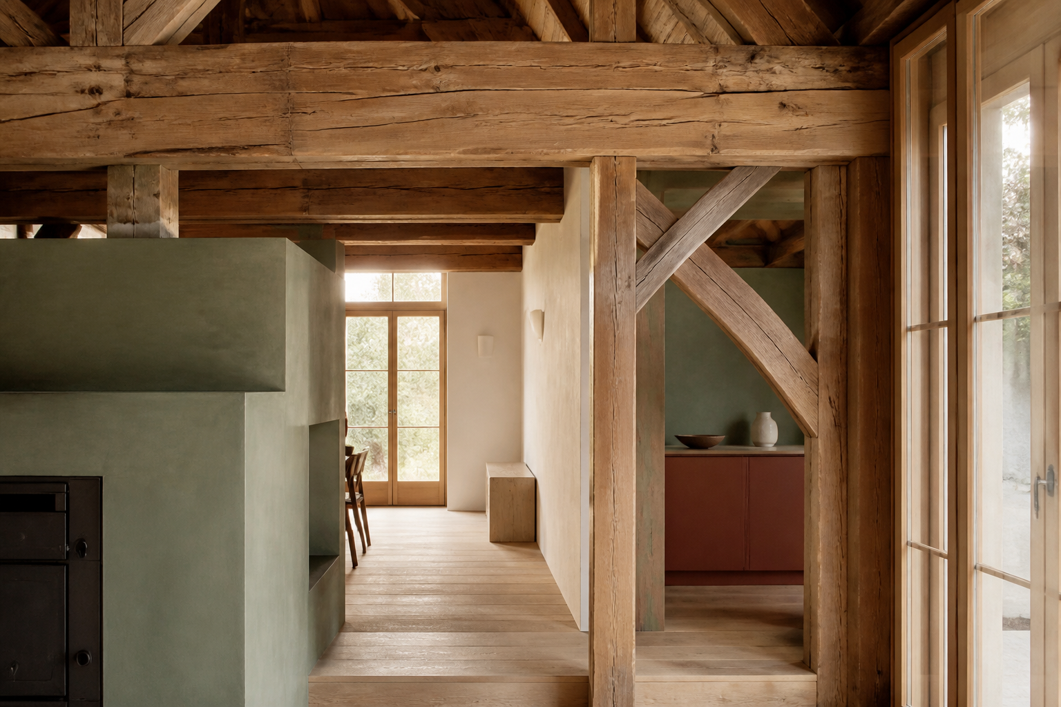 Charpente et poutres en bois d’une maison suisse — contexte xylophages