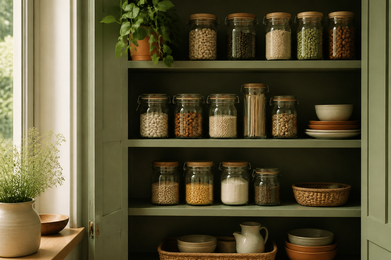 Garde-manger ou penderie suisse rangée — contexte typique des mites