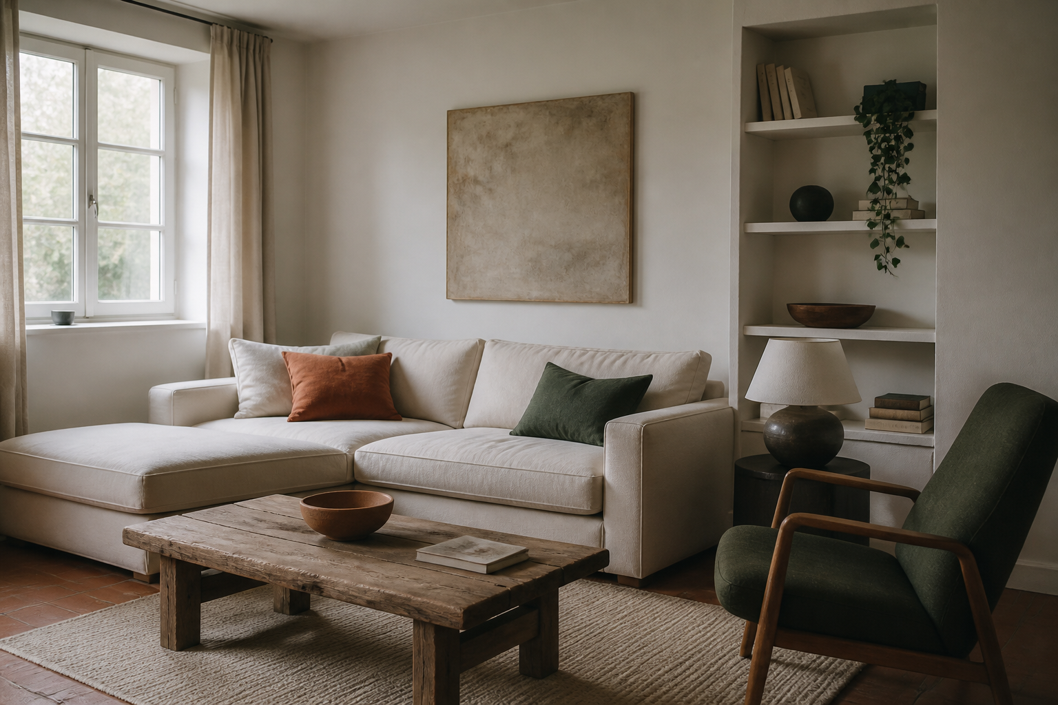 Intérieur d’habitat suisse lumineux et rangé — contexte particuliers